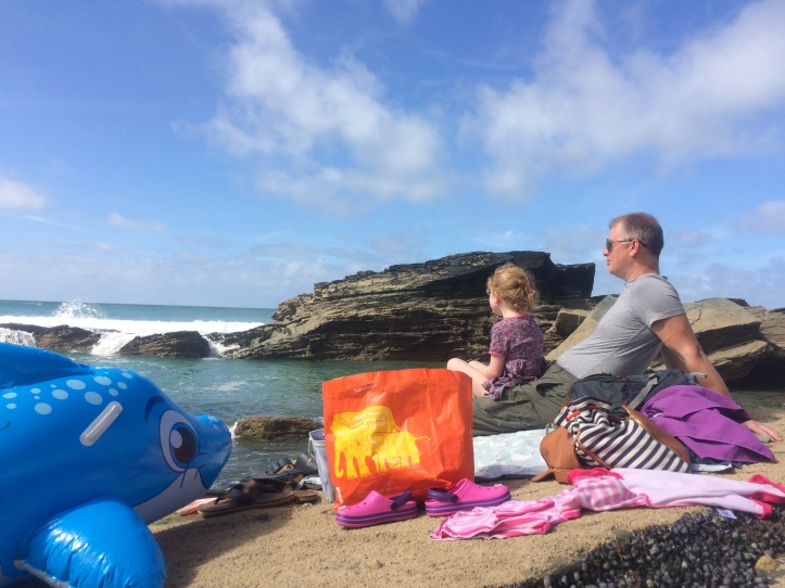 Matt and Kitty at Trebarwith Strand. Photo: Siobhan Starrs. A beach staycation in Cornwall.